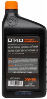 5w40 Driven Racing Oil DT40 High Performance Motor 02406 Engine Oil, DT40, Synthetic, 5W40, 1 qt., Each thumbnail 1