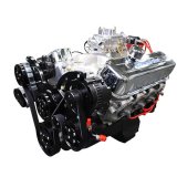 BluePrint Engines GM 496 C.I.D. 600 HP Stroker Dressed Carbureted Long Block Crate BP4967CTCKB Engine with Carb, Plugs, Wires, & Complete Black Pulley Kit Installed w/ WP, Alt, A/C. thumbnail 5