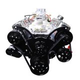BluePrint Engines GM 496 C.I.D. 600 HP Stroker Dressed Carbureted Long Block Crate BP4967CTCKB Engine with Carb, Plugs, Wires, & Complete Black Pulley Kit Installed w/ WP, Alt, A/C. thumbnail 6