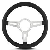 Lecarra Mark 4 Elegante Steering Wheels 43201 Wheel, Elegante, Black Leather Grip, Aluminum, Polished, 3-Spoke, 14 in. Diameter, 9-Bolt Mount, Each thumbnail 1