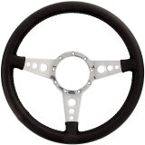 Lecarra Mark 4 GT Steering Wheels 42201 Wheel, GT, Black Leather Grip, Aluminum, Polished, 3-Spoke, 14 in. Diameter, 9-Bolt Mount, Each thumbnail 1