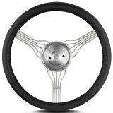 Lecarra Newstalgic Banjo Steering Wheels 55301 Wheel, Banjo, Black Leather Grip, Stainless steel, Polished, 3-Spoke, 15 in. Diameter, 1-Bolt Mount, Each thumbnail 1