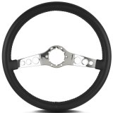 Lecarra Vette SS Steering Wheels for 1963-1982 CORVETTE - 63501 Wheel, SS, Black Leather Grip, Stainless steel, Polished, 2-Spoke, 14 in. Diameter, 6-Bolt Mount, Each thumbnail 1