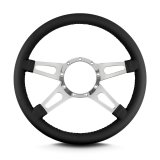 Lecarra Mark 9 Supreme Steering Wheels 94301 Wheel, Supreme, Black Leather Grip, Aluminum, Polished, 4-Spoke, 14 in. Diameter, 9-Bolt Mount, Each thumbnail 1