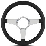 Lecarra Mark 4 Standard Steering Wheels 41201 Wheel, Standard, Black Leather Grip, Aluminum, Polished, 3-Spoke, 14 in. Diameter, 9-Bolt Mount, Each thumbnail 1