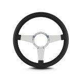 Lecarra Mark 4 Standard Steering Wheels 41201 Wheel, Standard, Black Leather Grip, Aluminum, Polished, 3-Spoke, 14 in. Diameter, 9-Bolt Mount, Each thumbnail 2
