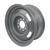 Vision American Muscle 55 Rally Series Silver Wheels 15x6 Wheel, Rally, Steel, Silver, 15 in. x 6 in., 5 x 4.50/4.75 in. Bolt Circle, 4.00 in. Backspace, Each thumbnail 1