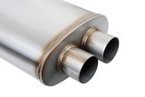 FlowMonster 2-Chamber 409 Stainless Steel 3 Inch Muffler 12599-FM Muffler, 2-Chamber, Staight-Through, Dual 3.00 in. Inlet/Outlet, Oval, 28.00 in. Length, 11.00 in. Wide, 5.00 in. Thick, Stainless, Natural, Each thumbnail 4