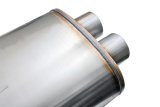 FlowMonster 2-Chamber 409 Stainless Steel 3 Inch Muffler 12599-FM Muffler, 2-Chamber, Staight-Through, Dual 3.00 in. Inlet/Outlet, Oval, 28.00 in. Length, 11.00 in. Wide, 5.00 in. Thick, Stainless, Natural, Each thumbnail 5