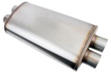FlowMonster 2-Chamber 409 Stainless Steel 3 Inch Muffler 12599-FM Muffler, 2-Chamber, Staight-Through, Dual 3.00 in. Inlet/Outlet, Oval, 28.00 in. Length, 11.00 in. Wide, 5.00 in. Thick, Stainless, Natural, Each thumbnail 6