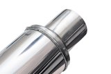 FlowMonster 1-Chamber 409 Stainless Steel 2.5 Inch Muffler 14416-FM Muffler, 1-Chamber, Staight-Through, 2.50 in. Inlet/Outlet, Round, 20.00 in. Length, 4.00 in. Diameter, Stainless, Polished, Each thumbnail 1