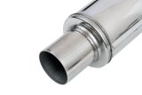 FlowMonster 1-Chamber 409 Stainless Steel 2.5 Inch Muffler 14416-FM Muffler, 1-Chamber, Staight-Through, 2.50 in. Inlet/Outlet, Round, 20.00 in. Length, 4.00 in. Diameter, Stainless, Polished, Each thumbnail 3
