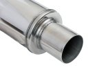 FlowMonster 1-Chamber 409 Stainless Steel 2.5 Inch Muffler 14416-FM Muffler, 1-Chamber, Staight-Through, 2.50 in. Inlet/Outlet, Round, 20.00 in. Length, 4.00 in. Diameter, Stainless, Polished, Each thumbnail 5