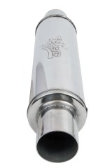 FlowMonster 1-Chamber 409 Stainless Steel 2.5 Inch Muffler 14416-FM Muffler, 1-Chamber, Staight-Through, 2.50 in. Inlet/Outlet, Round, 20.00 in. Length, 4.00 in. Diameter, Stainless, Polished, Each thumbnail 7