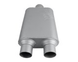 FlowMonster 2-Chamber Steel 2.5 Inch Muffler 425403-FM Muffler, FlowMonster, Aggressive Sound, 2-Chamber, 2.50 in. Dual Inlet, 3.00 in. Single Outlet, Steel, Aluminized, Universal, Each thumbnail 2