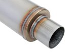 FlowMonster Absorption 409 Stainless Steel 3 Inch Muffler 12867-FM Mufflers, Mufflers, Round Case, 3.00 in. Center Inlet/Outlet, Reversible, Steel, Natural, 14.00 in. Case Exterior Length, Each thumbnail 3