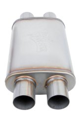 FlowMonster Absorption 409 Stainless Steel 2.5 Inch Muffler 11386-FM Mufflers, Mufflers, Oval Case, 2.50 in. Offset Dual Inlet/Outlet, Reversible, Stainless, Natural, 14.00 in. Case Exterior Length, Each thumbnail 7