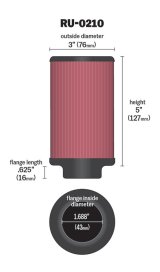 K&N Filter Universal Rubber Filter 1-11/16in FLG / 3in OD / 5in Height thumbnail 1