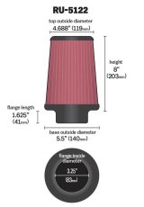 K&N Filter Universal Rubber Filter 3.25 Flange 5.5 Base 4.6875 Top 8 Height thumbnail 4