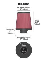 K&N Filter Universal Rubber Filter 2 1/2 inch Flange 6 inch Base 5 inch Top 6 1/2 inch Height thumbnail 5