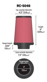K&N Universal Chrome Filter 6 inch FLG / 7.5 inch Base / 4.5 inch Top / 9 inch Height thumbnail 5
