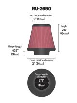 K&N Filter Universal Rubber Filter 1 3/4 inch Flange 3 inch Base 2 inch Top 2.5 inch Height thumbnail 1