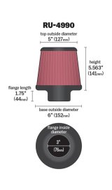 K&N Filter Universal Rubber Filter-Rd Tapered 3in Flange ID x 6in Base OD x 5in Top OD x 5.563in H thumbnail 4