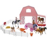 New Ray Toys Valley Ranch Set with Pink Barn, Horses, Cowgirls and Fences/ Scale 1:32 thumbnail 1