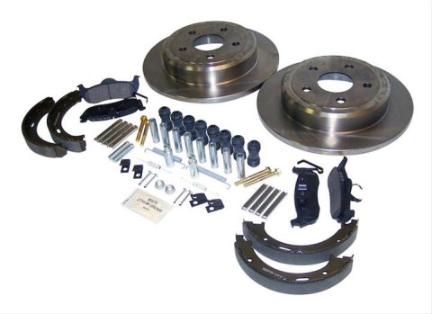 Crown Automotive Disc Brake Service Kits for 2006-2010 COMMANDER, 2005-2010 GRAND CHEROKEE - 52089275K Rotors, Rear, Solid Surface, One Set of Pads, One Pair of Emergency Shoes, Hardware, Jeep, Kit