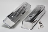 Hamburger's Performance Fabricated Aluminum Valve Covers 1114 Covers, Tall, Centerbolt, Finned, Fabricated, Aluminum, Polished, Chevy, Small Block, Pair thumbnail 1