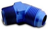 Fitting - Adapter - 45 Degree - 8 AN Male to 3/8 in NPT Male - Aluminum - Blue Anodized - Each thumbnail 1