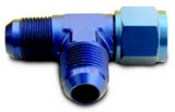 Fitting - Adapter Tee - 6 AN Female Swivel x 6 AN Male x 6 AN Male - Aluminum - Blue Anodized - Each thumbnail 1