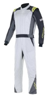 Driving Suit - Atom - 1-Piece - SFI 3.2A/5 - Boot-Cut - Dual Layer - Aramid - Silver / Fluorescent Yellow - Size 54 - Medium / Large - Each thumbnail 1