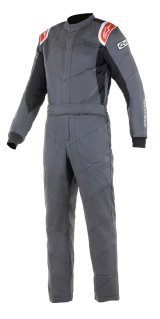 Driving Suit - Knoxville V2 - 1-Piece - SFI 3.2A/5 - Boot-Cut - Triple Layer - Fire Retardant Fabric - Gray / Red - Size 44 - 2X-Small - Each thumbnail 1