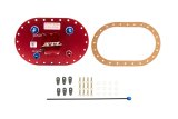 Fuel Cell Filler Plate - Twist Lock Cap - Straight Neck - 24-Bolt Flange - 8 AN Pickup / Return - 6 AN Vent - Aluminum - Red Anodized - Kit thumbnail 1