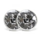 Headlight - Tri-Bar With Colored Dots - 7 in OD - H4 Bulb - Glass / Steel - Universal - Pair thumbnail 1