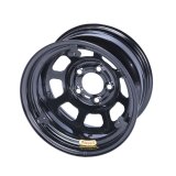 Wheel - D-Hole - 15 x 8 in - 3.000 in Backspace - 5 x 5.00 in Bolt Pattern - Mud Cover Tabs - IMCA Approved - Steel - Black Powder Coat - Each thumbnail 1