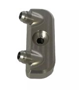 Fitting - Transmission Cooler Manifold - GM Transmission Inlet - 6 AN Male Outlets - Aluminum - Black Anodized - Each thumbnail 1