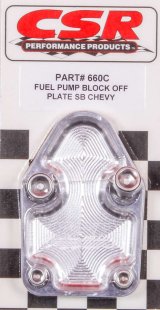 Fuel Pump Blockoff - Stainless Allen Head Screws - Gasket - Aluminum - Clear Anodized - Small Block Chevy - Each thumbnail 1