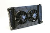 Radiator and Fan - Pro-Series - 33 in W x 18.5 in H x 6.75 in D - Dual Fans - Driver Side Inlet - Passenger Side Outlet - Manual Transmission - Aluminum - Black Paint - GM A-Body 1968-72 - Kit thumbnail 1