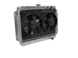 Radiator and Fan - LSX Conversion - 25.5 in W x 22.25 in H x 6.8 in D - Dual Fans - Passenger Side Inlet - Passenger Side Outlet - Automatic Transmission - Aluminum - Natural - GM B-Body 1965-70 - Kit thumbnail 1