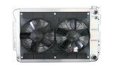 Radiator and Fan - LSX Conversion - 27.5 in W x 18.5 in H x 6.75 in D - Dual Fans - Passenger Side Inlet - Passenger Side Outlet - Manual Transmission - Aluminum - Natural - GM F-Body 1967-69 - Kit thumbnail 1