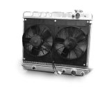 Radiator and Fan - LSX Conversion - 28 in W x 18.5 in H x 3.25 in D - Dual Fans - Passenger Side Inlet - Passenger Side Outlet - Automatic Transmission - Aluminum - Natural - GM X-Body 1973-74 - Kit thumbnail 1