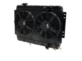 Radiator and Fan - LSX Conversion - 33 in W x 18.5 in H x 3.25 in D - Dual Fans - Passenger Side Inlet - Passenger Side Outlet - Automatic Transmission - Aluminum - Black Paint - GM A-Body 1968-72 - Kit thumbnail 1