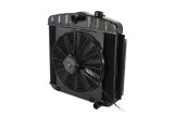Radiator and Fan - LSX Conversion - 22 in W x 21.25 in H x 3.25 in D - Center Inlet - Passenger Side Outlet - Automatic Transmission - Aluminum - Black Paint - Chevy Fullsize Car 1955-57 - Kit thumbnail 1