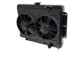 Radiator and Fan - LSX Conversion - 28 in W x 20.5 in H x 3 in D - Dual Fans - Passenger Side Inlet - Passenger Side Outlet - Automatic Transmission - Aluminum - Black Paint - GM B-Body 1959-64 - Kit thumbnail 1