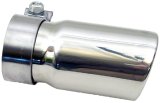 Exhaust Tip - Clamp-On - 3 in Inlet - 4 in Round Outlet - 6 in Long - Double Wall - Rolled Edge - Angled Cut Tip - Stainless - Polished - Each thumbnail 1
