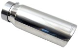 Exhaust Tip - Clamp-On - 3 in Inlet - 4 in Round Outlet - 9 in Long - Single Wall - Rolled Edge - Angled Cut Tip - Stainless - Polished - Each thumbnail 1