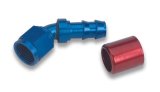 Fitting - Hose End - Super Stock - 45 Degree - 6 AN Hose Crimp to 6 AN Female - Aluminum - Blue / Red Anodized - Each thumbnail 1