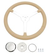 Steering Wheel - Great Lakes - 14 in Diameter - Flat - 3-Spoke - Light Tan Leather Grip - Aluminum - Polished - Each thumbnail 1